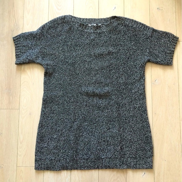 Uniqlo Wool Blend Marled Drop Shoulder Short Sleeve Sweater in Black & White S - Picture 1 of 10